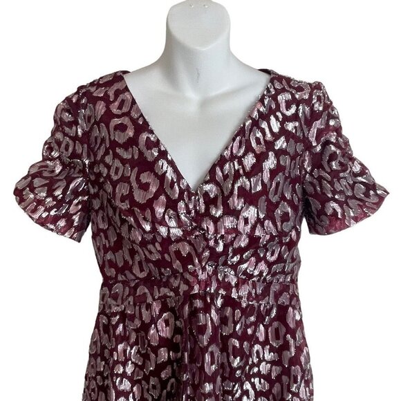 NWT Aqua Metallic Leopard-Pattern Dress Dark Red Size L - Picture 6 of 10